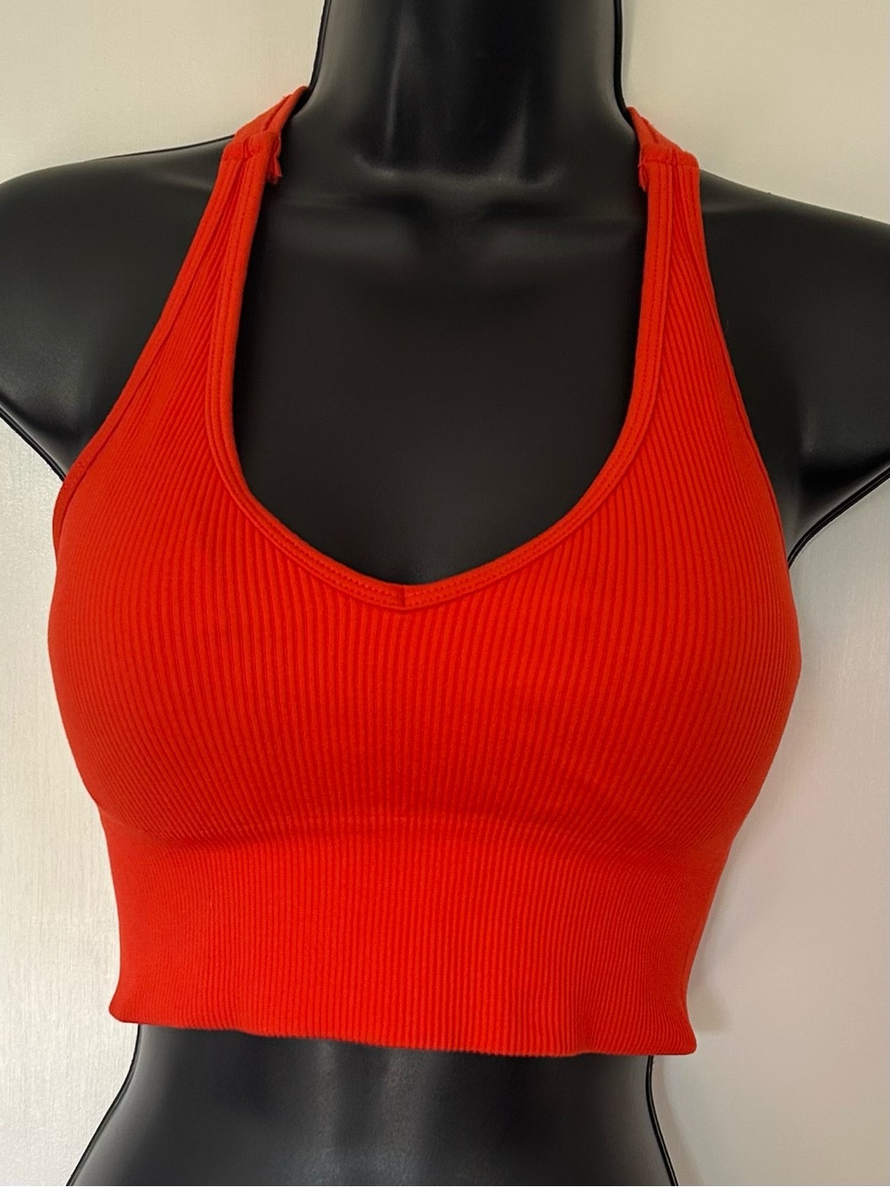 Yogalicious Ribbed V-Neck Crop Bralette - orange